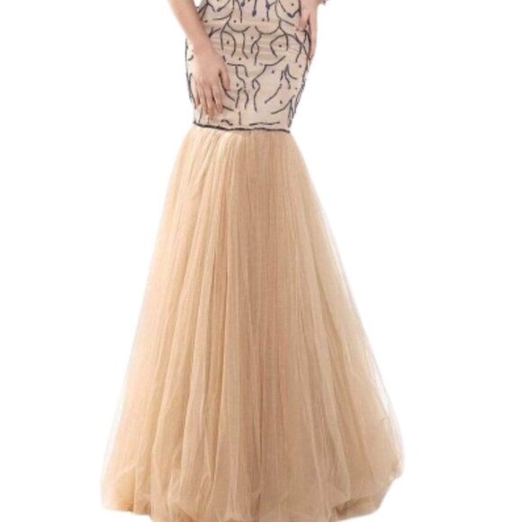 NWT Tarik Ediz MTE92390 Satin Prom Dress Blue Size 2 - Picture 3 of 8